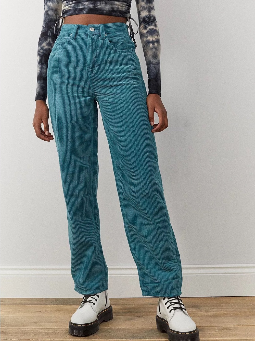 Urban outfitters y2k trendy Teal Corduroy Modern Boyfriend High-Rise Jeans sz 24